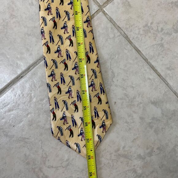 Crooks & Creed London silk Tie Men’s 58” classic Yellow Golfer Hidden Pinwheels - Picture 10 of 10